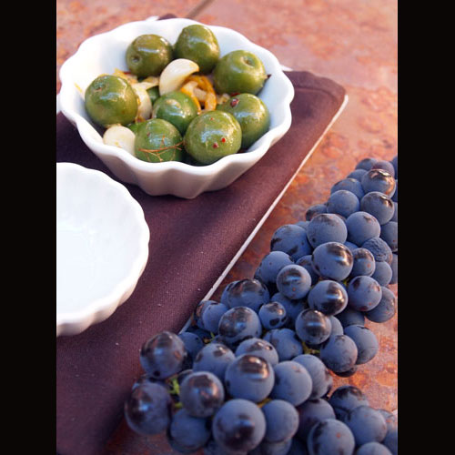 olives and Tempranillo grapes